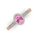 3 - Emily Classic Oval Cut Pink Sapphire and Round Diamond Micro Pave Tapered Shank Halo Engagement Ring 