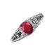 3 - Ana Desire Oval Cut Ruby and Round Lab Grown Diamond Twist Rope Split Shank Engagement Ring 
