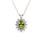 1 - Hazel 7x5 mm Oval Cut Peridot and Round Diamond Double Bail Halo Pendant Necklace 