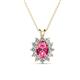 1 - Hazel 7x5 mm Oval Cut Pink Tourmaline and Round Diamond Double Bail Halo Pendant Necklace 