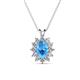 1 - Hazel 7x5 mm Oval Cut Blue Topaz and Round Diamond Double Bail Halo Pendant Necklace 