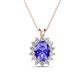 1 - Hazel 8x6 mm Oval Cut Tanzanite and Round Diamond Double Bail Halo Pendant Necklace 