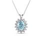 1 - Hazel 8x6 mm Oval Cut Aquamarine and Round Diamond Double Bail Halo Pendant Necklace 