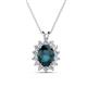 1 - Hazel 8x6 mm Oval Cut London Blue Topaz and Round Diamond Double Bail Halo Pendant Necklace 