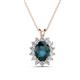 1 - Hazel 8x6 mm Oval Cut London Blue Topaz and Round Diamond Double Bail Halo Pendant Necklace 