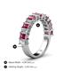 4 - Alaya Emerald Cut Pink Tourmaline and Diamond 14 Stone Wedding Band 