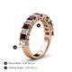 4 - Alaya Emerald Cut Red Garnet and Diamond 14 Stone Wedding Band 