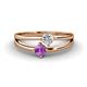 1 - Ria 4.00 mm Round Amethyst and Diamond Split Shank 2 Stone Engagement Ring 