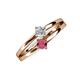 3 - Ria 4.00 mm Round Rhodolite Garnet and Diamond Split Shank 2 Stone Engagement Ring 