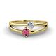 1 - Ria 4.00 mm Round Rhodolite Garnet and Diamond Split Shank 2 Stone Engagement Ring 