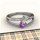 2 - Ria 4.00 mm Round Amethyst and Diamond Split Shank 2 Stone Engagement Ring 