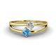 1 - Ria 4.00 mm Round Blue Topaz and Lab Grown Diamond Split Shank 2 Stone Engagement Ring 