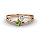 1 - Ria 4.00 mm Round Peridot and Lab Grown Diamond Split Shank 2 Stone Engagement Ring 