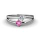 1 - Ria 4.00 mm Round Pink Sapphire and Lab Grown Diamond Split Shank 2 Stone Engagement Ring 