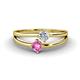 1 - Ria 4.00 mm Round Pink Sapphire and Lab Grown Diamond Split Shank 2 Stone Engagement Ring 