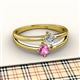 2 - Ria 4.00 mm Round Pink Sapphire and Lab Grown Diamond Split Shank 2 Stone Engagement Ring 
