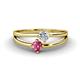 1 - Ria 4.00 mm Round Pink Tourmaline and Lab Grown Diamond Split Shank 2 Stone Engagement Ring 