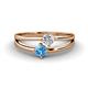 1 - Ria 4.00 mm Round Blue Topaz and Lab Grown Diamond Split Shank 2 Stone Engagement Ring 