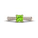 1 - Serina Classic Princess Cut Peridot and Round Lab Grown Diamond 3 Row Micro Pave Shank Engagement Ring 