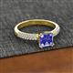 2 - Serina Classic Princess Cut Tanzanite and Round Lab Grown Diamond 3 Row Micro Pave Shank Engagement Ring 