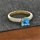 2 - Serina Classic Princess Cut Blue Topaz and Round Lab Grown Diamond 3 Row Micro Pave Shank Engagement Ring 