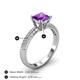4 - Serina Classic Princess Cut Amethyst and Round Lab Grown Diamond 3 Row Micro Pave Shank Engagement Ring 