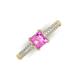 3 - Serina Classic Princess Cut Lab Created Pink Sapphire and Round Lab Grown Diamond 3 Row Micro Pave Shank Engagement Ring 