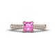 1 - Serina Classic Princess Cut Lab Created Pink Sapphire and Round Lab Grown Diamond 3 Row Micro Pave Shank Engagement Ring 