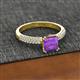 2 - Serina Classic Princess Cut Amethyst and Round Lab Grown Diamond 3 Row Micro Pave Shank Engagement Ring 