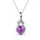 1 - Caron 6.50 mm Round Amethyst Solitaire Love Knot Pendant Necklace 
