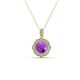 1 - Carmel 5.00 mm Cushion Cut Amethyst and Round Diamond Scallop Frame Halo Pendant Necklace 