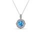 1 - Carmel 5.00 mm Cushion Cut Blue Topaz and Round Diamond Scallop Frame Halo Pendant Necklace 