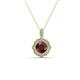 1 - Carmel 5.00 mm Cushion Cut Red Garnet and Round Diamond Scallop Frame Halo Pendant Necklace 