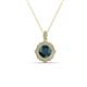 1 - Carmel 5.00 mm Cushion Cut London Blue Topaz and Round Diamond Scallop Frame Halo Pendant Necklace 