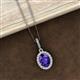 3 - Esha 8x6 mm Oval Cut Iolite and Round Diamond Halo Pendant Necklace 