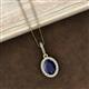 3 - Esha 8x6 mm Oval Cut Blue Sapphire and Round Diamond Halo Pendant Necklace 
