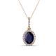 1 - Esha 8x6 mm Oval Cut Blue Sapphire and Round Diamond Halo Pendant Necklace 