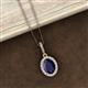3 - Esha 8x6 mm Oval Cut Blue Sapphire and Round Diamond Halo Pendant Necklace 