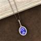 3 - Esha 8x6 mm Oval Cut Tanzanite and Round Diamond Halo Pendant Necklace 