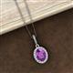 3 - Esha 8x6 mm Oval Cut Amethyst and Round Diamond Halo Pendant Necklace 