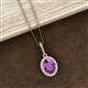 3 - Esha 8x6 mm Oval Cut Amethyst and Round Diamond Halo Pendant Necklace 