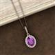 3 - Esha 8x6 mm Oval Cut Amethyst and Round Diamond Halo Pendant Necklace 