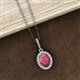 3 - Esha 8x6 mm Oval Cut Rhodolite Garnet and Round Diamond Halo Pendant Necklace 