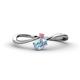 1 - Lucie Bold Oval Cut Aquamarine and Round Rhodolite Garnet 2 Stone Promise Ring 