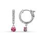 1 - Nita (4mm) Round Pink Tourmaline and Diamond Dangle Huggie Hoop Earrings 