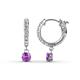 1 - Nita (4mm) Round Amethyst and Diamond Dangle Huggie Hoop Earrings 