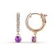 1 - Nita (4mm) Round Amethyst and Diamond Dangle Huggie Hoop Earrings 