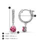 4 - Nita (5mm) Round Pink Tourmaline and Diamond Dangle Huggie Hoop Earrings 