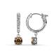 1 - Nita (5mm) Round Smoky Quartz and Diamond Dangle Huggie Hoop Earrings 