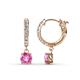 1 - Nita (5mm) Round Lab Created Pink Sapphire and Diamond Dangle Huggie Hoop Earrings 